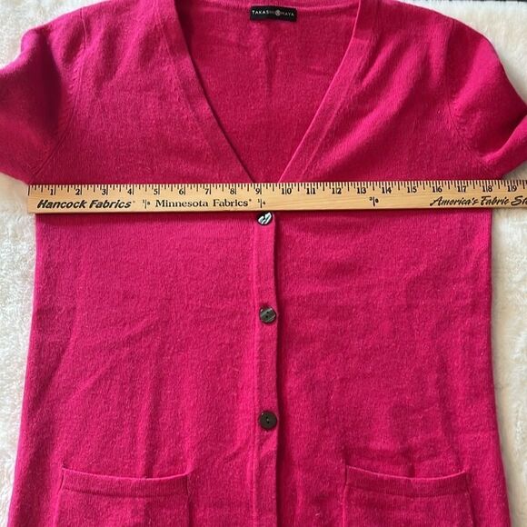 Takashimaya Japan 100% Cashmere Cardigan Sweater Pockets Size Medium Hot Pink - Picture 10 of 16